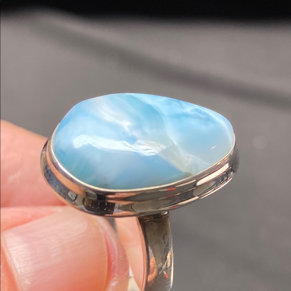 Larimar Ring In Solid Sterling Silver 925 Size 7.5 - image 3